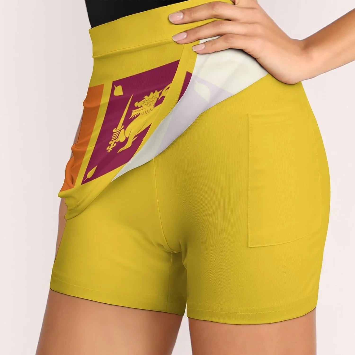 Fattyeery Women's Athletic Skorts Sri Lanka Flag Lightweight Skirts Inner Shorts with Pocket Tennis Workout Sports Skort