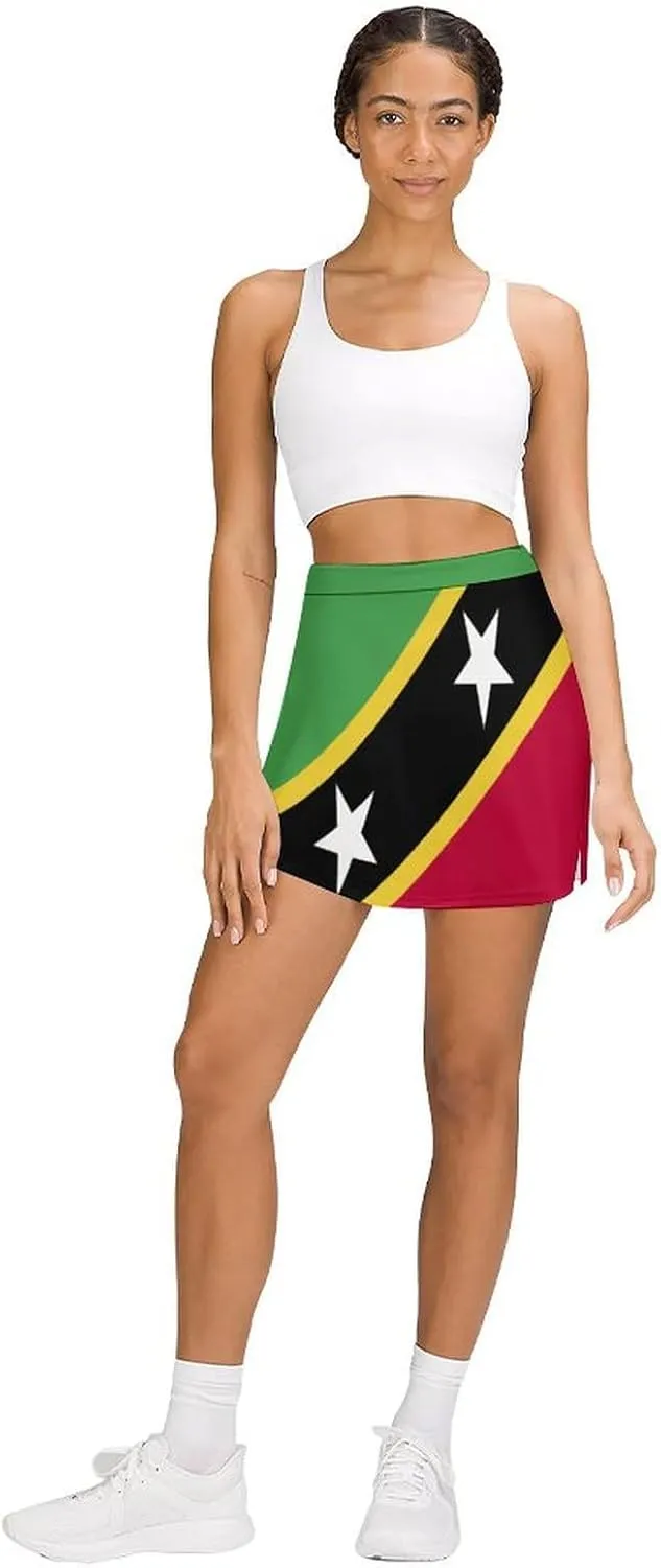 Fattyeery Women's Athletic Skorts Sri Lanka Flag Lightweight Skirts Inner Shorts with Pocket Tennis Workout Sports Skort