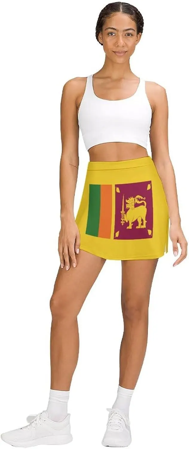 Fattyeery Women's Athletic Skorts Sri Lanka Flag Lightweight Skirts Inner Shorts with Pocket Tennis Workout Sports Skort