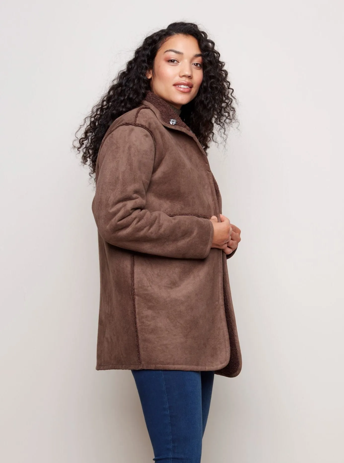 Faux Suede Sherpa Reversible Jacket [Coffee-C6229]