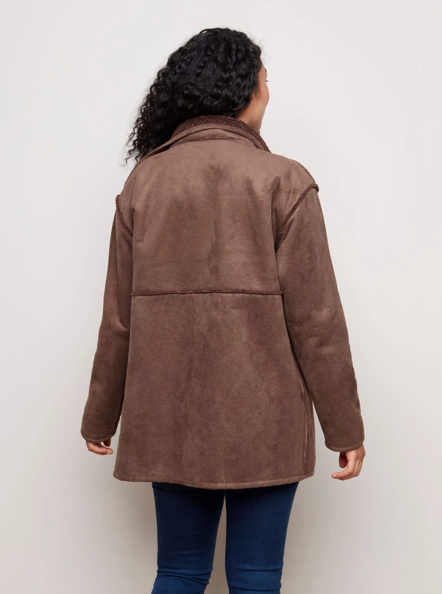 Faux Suede Sherpa Reversible Jacket [Coffee-C6229]