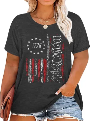 FCHICH Plus Size We The People 1776 Tshirt Women American Flag Graphic Patriotic Tees Casual Short Sleeve 4th of July Shirt