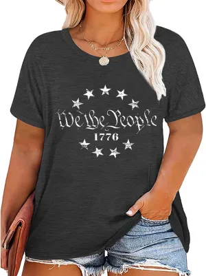 FCHICH Plus Size We The People 1776 Tshirt Women American Flag Graphic Patriotic Tees Casual Short Sleeve 4th of July Shirt