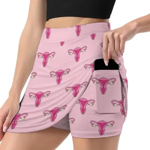 Female Pink Uterus Women's Mini Tennis Skirt with Shorts Underneath Athletic Workout Cute Skorts