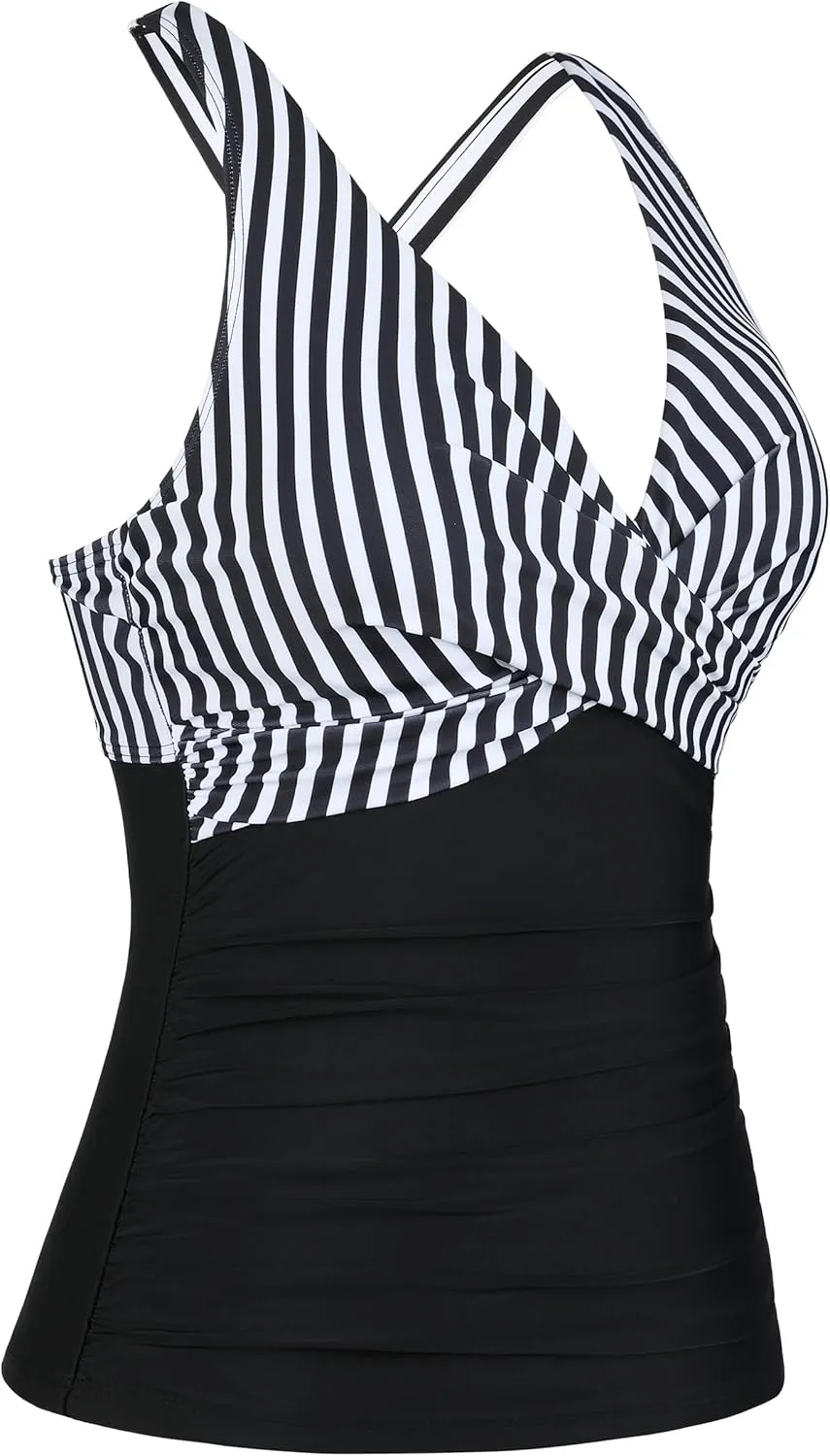Firpearl Women Underwire Tankini Top Only Twist V Neck Swimsuits for Big Busted Ruched Tummy Control Bathing Suits Top