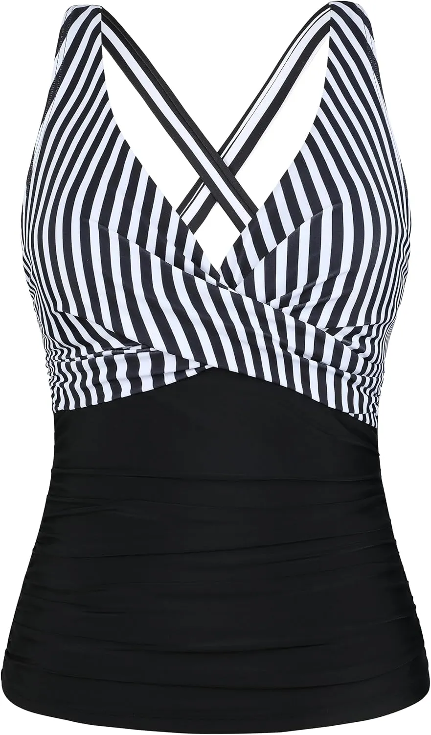 Firpearl Women Underwire Tankini Top Only Twist V Neck Swimsuits for Big Busted Ruched Tummy Control Bathing Suits Top