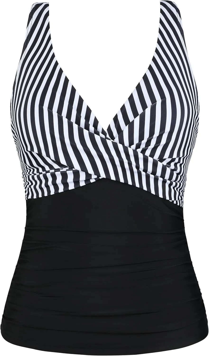 Firpearl Women Underwire Tankini Top Only Twist V Neck Swimsuits for Big Busted Ruched Tummy Control Bathing Suits Top
