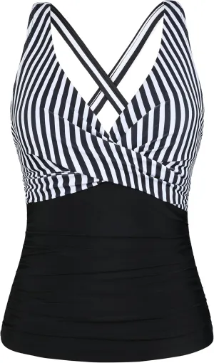 Firpearl Women Underwire Tankini Top Only Twist V Neck Swimsuits for Big Busted Ruched Tummy Control Bathing Suits Top