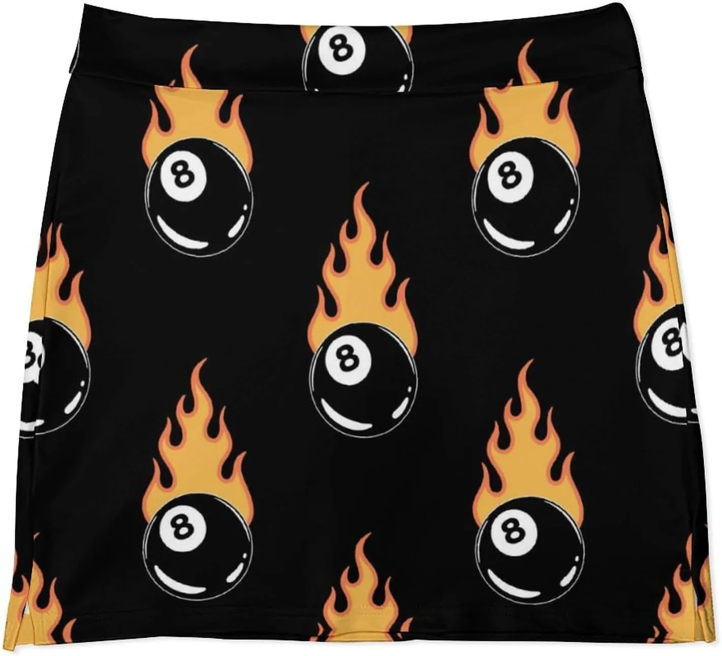 Flaming Billiard 8 Ball Women's Mini Tennis Skirt with Shorts Underneath Athletic Workout Cute Skorts