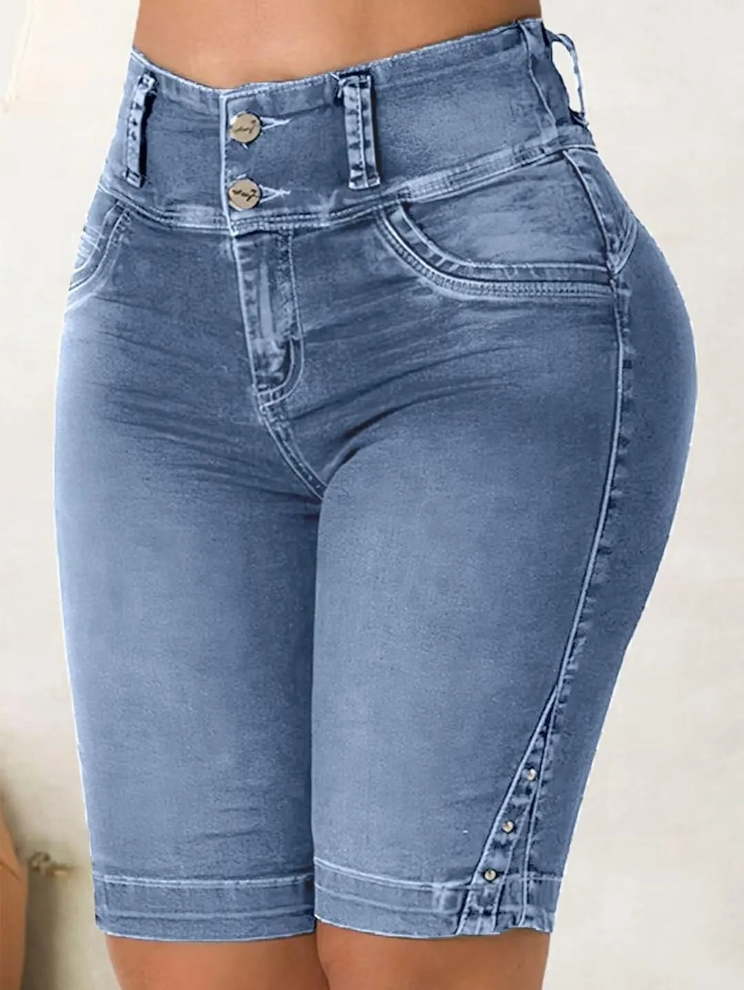 Flamingals Jean Shorts for Women - High Waist Bermuda Denim Shorts With Tummy Control