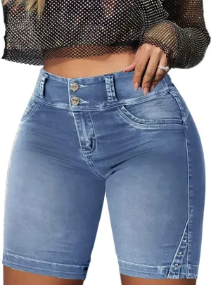 Flamingals Jean Shorts for Women - High Waist Bermuda Denim Shorts With Tummy Control