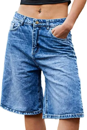 Flamingals Women's Bermuda Jean Shorts Mid Rise Wide Leg Summer Trendy Denim Shorts
