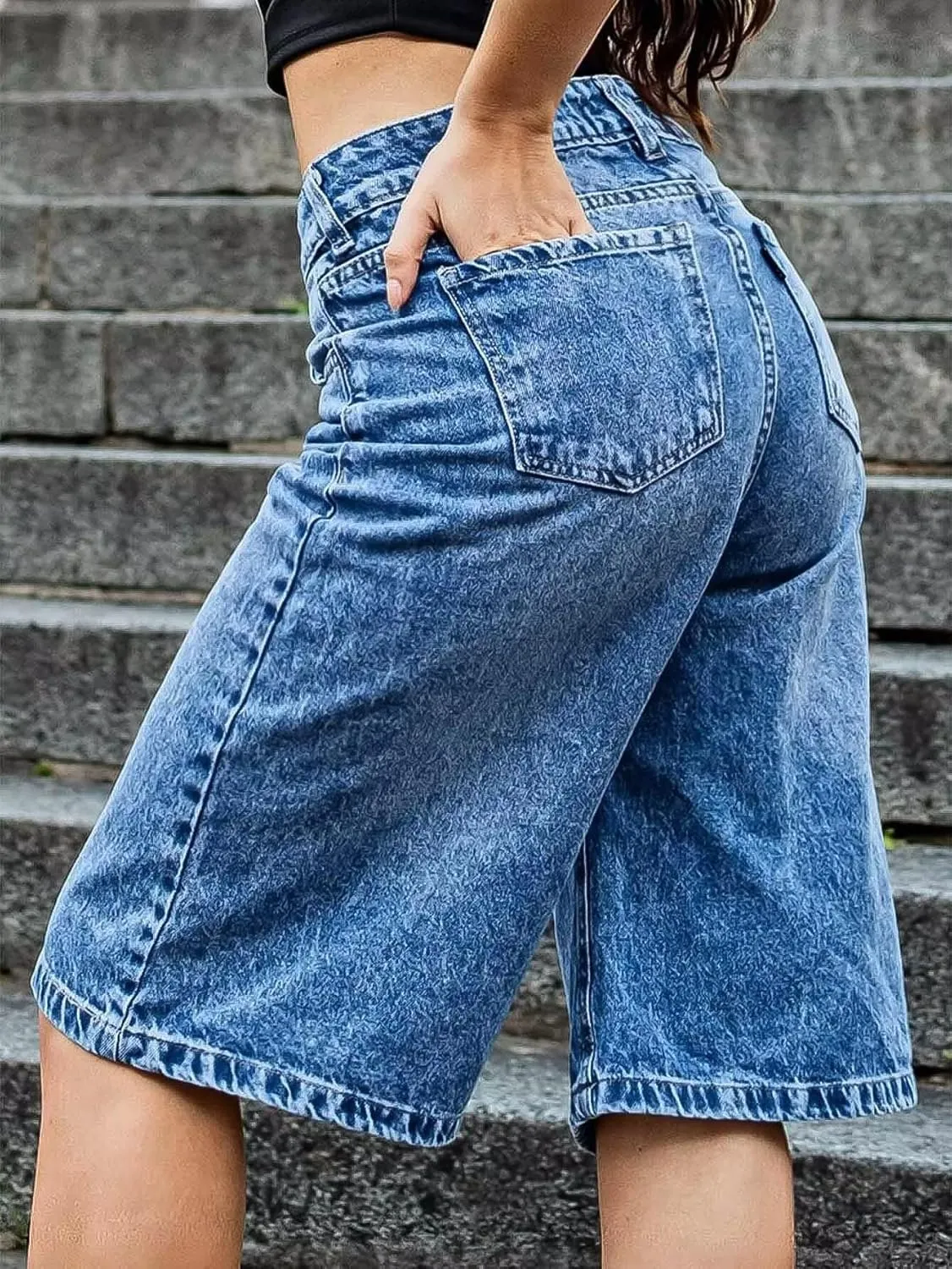 Flamingals Women's Bermuda Jean Shorts Mid Rise Wide Leg Summer Trendy Denim Shorts
