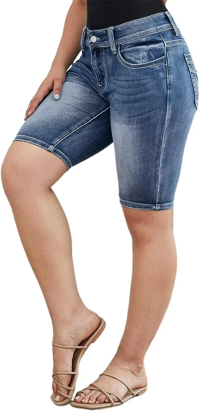 Flamingals Women's Button Fly Ripped Denim Shorts Without Belt Mid Waist Casual Shorts