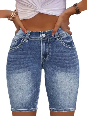 Flamingals Women's Button Fly Ripped Denim Shorts Without Belt Mid Waist Casual Shorts