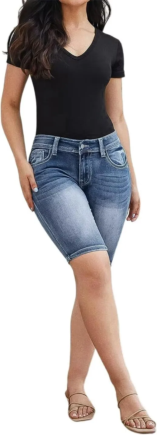 Flamingals Women's Button Fly Ripped Denim Shorts Without Belt Mid Waist Casual Shorts