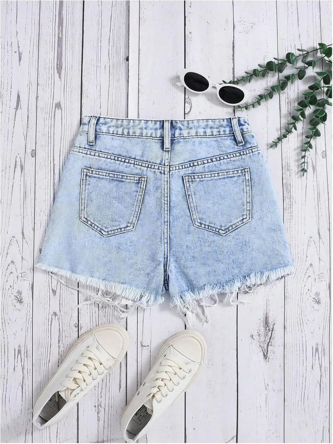 Floerns Girls Ripped Raw Trim Shorts High Waist Straight Leg Denim Shorts