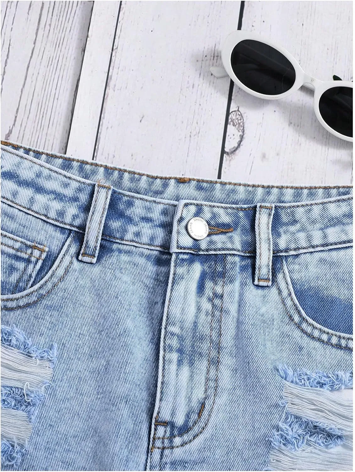 Floerns Girls Ripped Raw Trim Shorts High Waist Straight Leg Denim Shorts