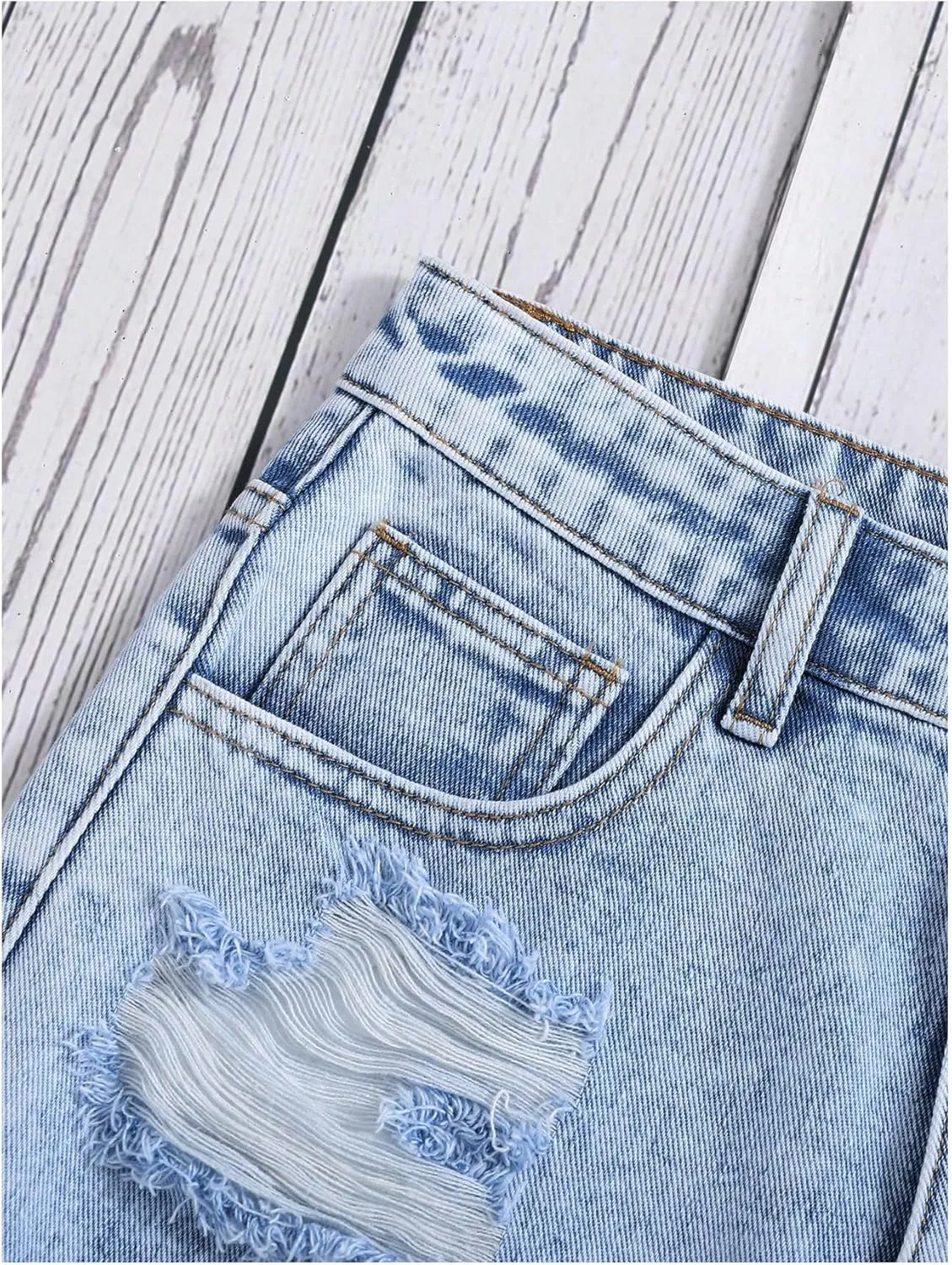 Floerns Girls Ripped Raw Trim Shorts High Waist Straight Leg Denim Shorts