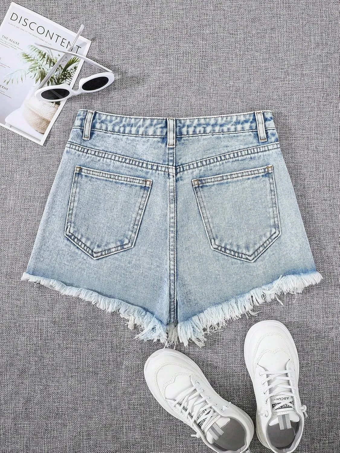 Floerns Girls Ripped Raw Trim Shorts High Waist Straight Leg Denim Shorts