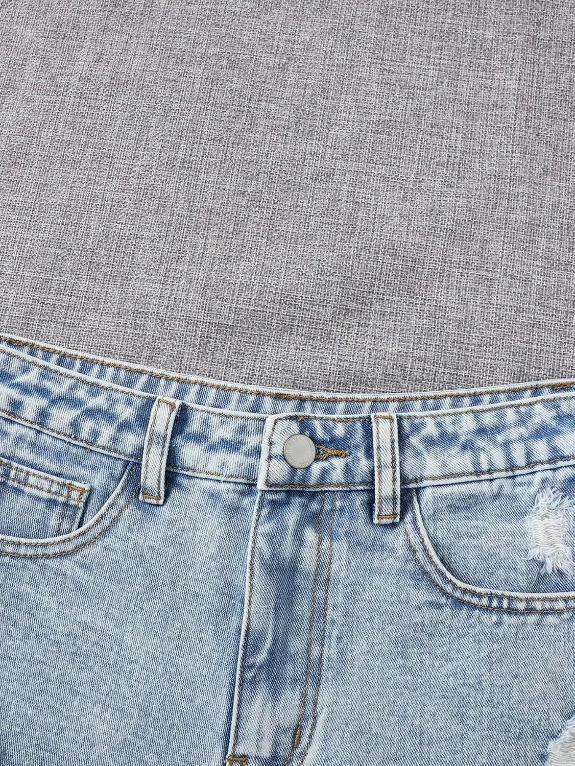 Floerns Girls Ripped Raw Trim Shorts High Waist Straight Leg Denim Shorts