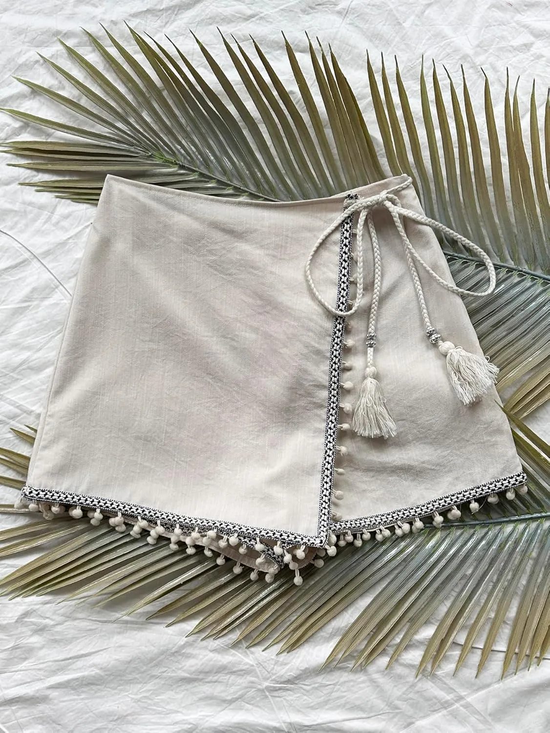 Floerns Women's Asymmetrical Hem Wrap Skirt Shorts Drawstring Side Tassel Binding Skort Shorts