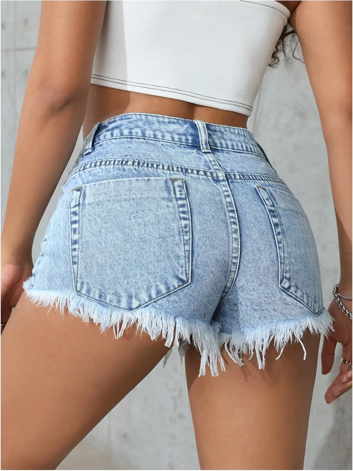 Floerns Women's Distressed Ripped Denim Shorts Frayed Hem Straight Leg Jean Shorts