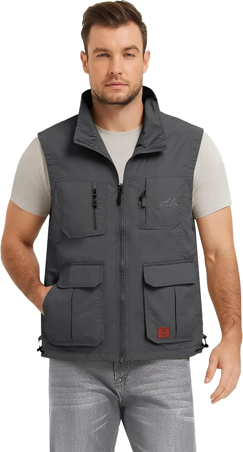 Flygo Men's Lightweight Outdoor Travel Work Fishing Vest with Multi-Pockets