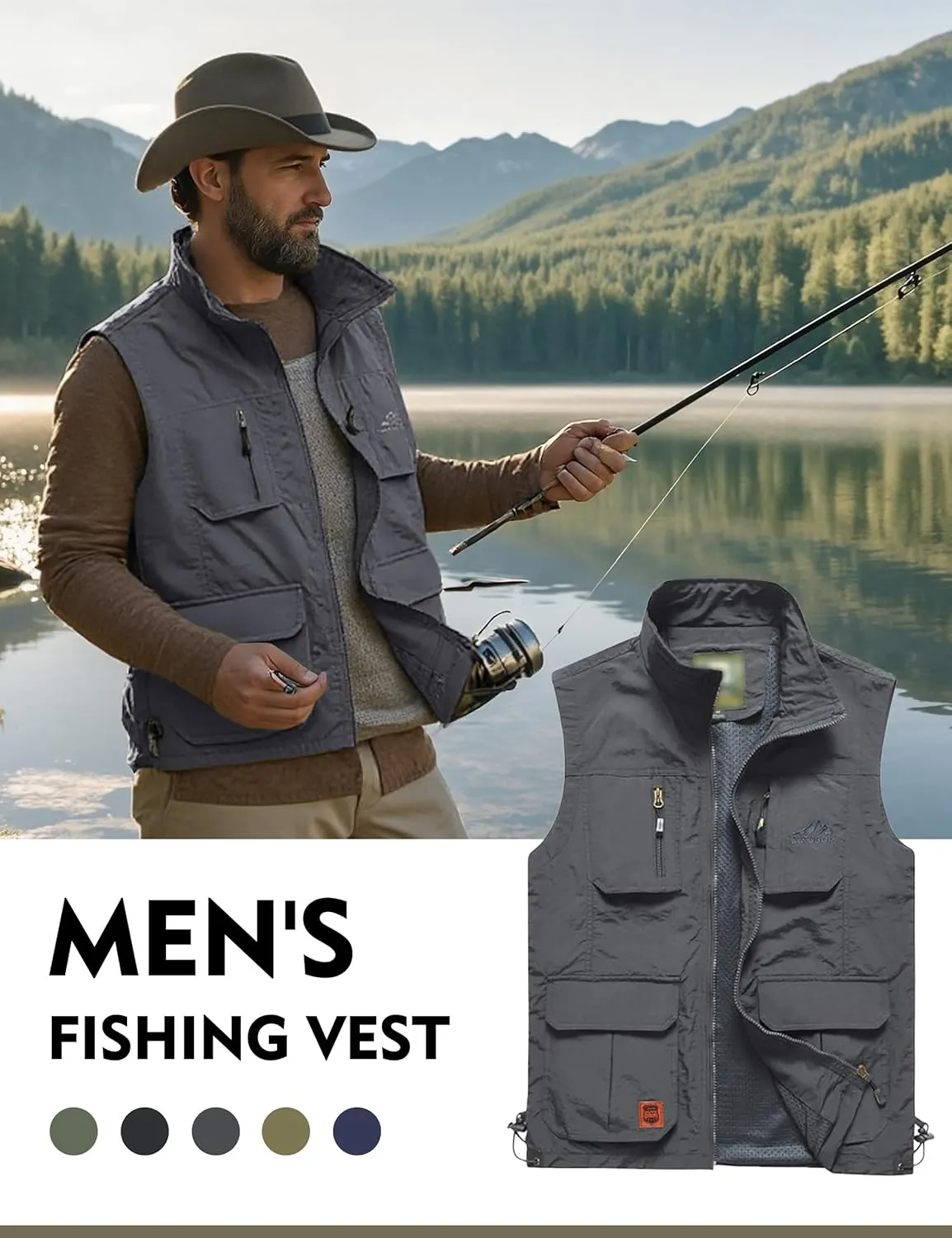 Flygo Men's Lightweight Outdoor Travel Work Fishing Vest with Multi-Pockets
