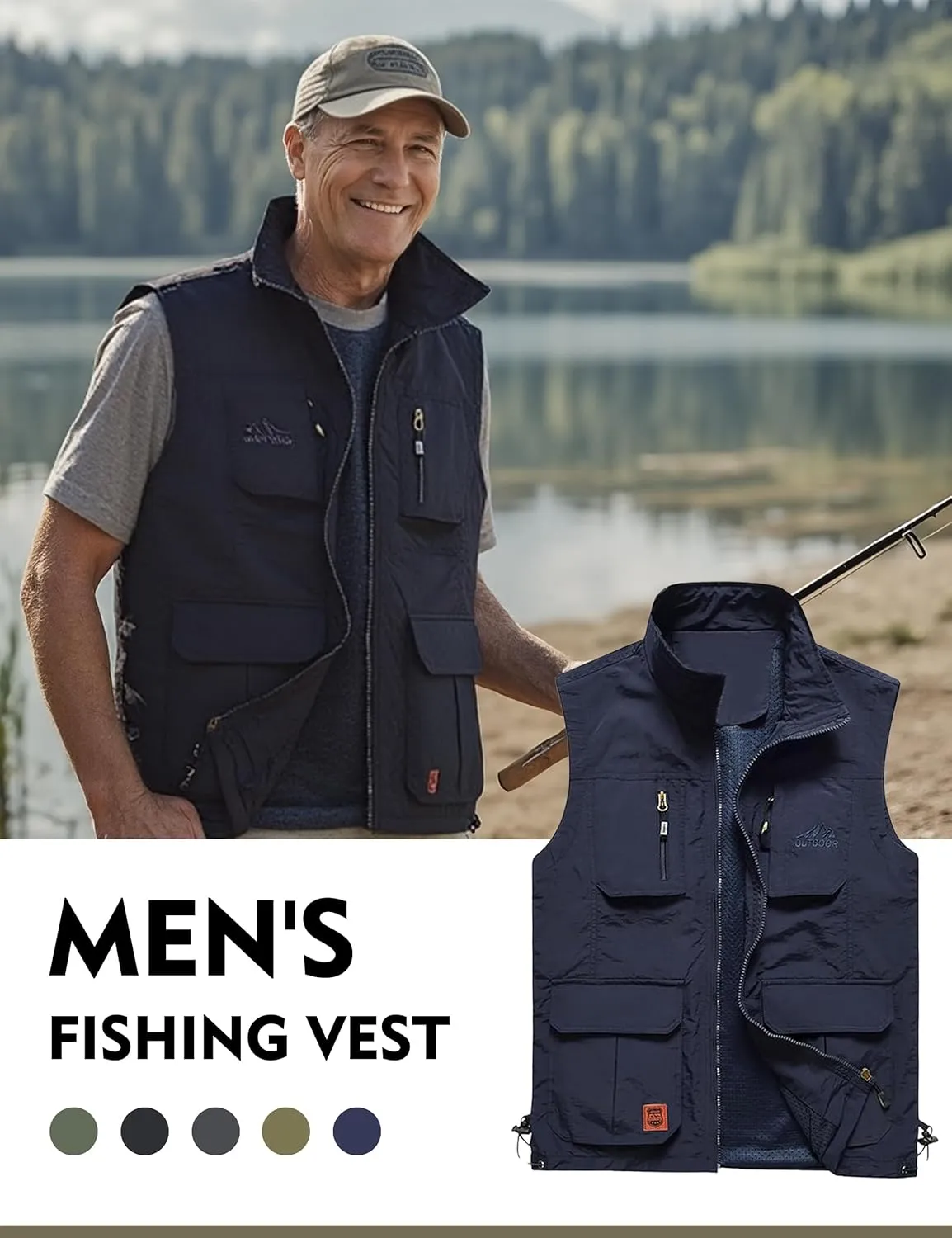 Flygo Men's Lightweight Outdoor Travel Work Fishing Vest with Multi-Pockets