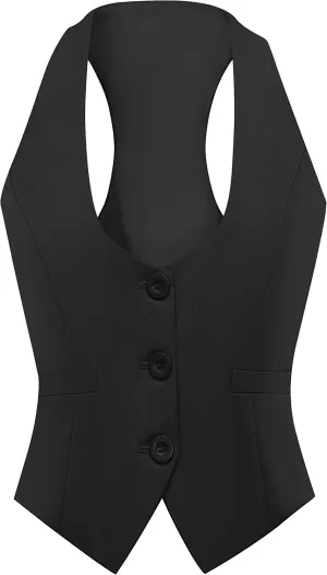 Foucome Vest for Women Dressy Casual Suit Vests Versatile Steampunk Racerback Waistcoat Vest Tops, Black, S