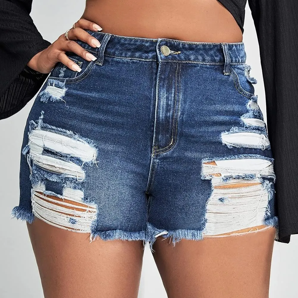 GAGELE Plus Size Denim Shorts Women High Waisted Stretch Summer Jean Shorts