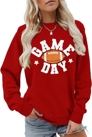 Game Day Sweatshirt Women Football Fan Shirt Letter Print Long Sleeve Casual Top Game Day Outfits For Women