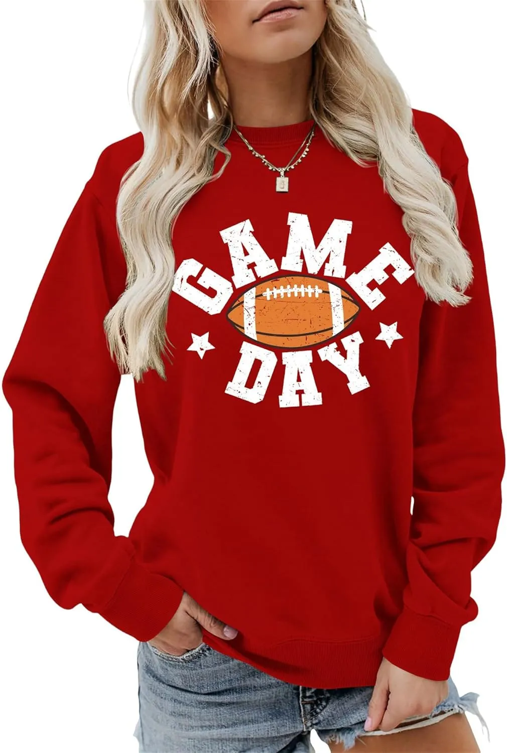 Game Day Sweatshirt Women Football Fan Shirt Letter Print Long Sleeve Casual Top Game Day Outfits For Women