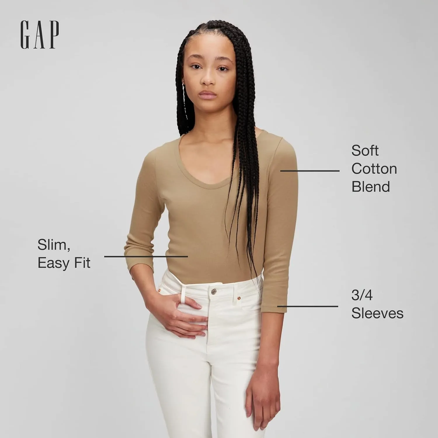 GAP Women's 2-Pack 3/4 Sleeve Favorite Ballet Tee T-Shirt