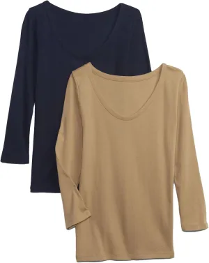 GAP Women's 2-Pack 3/4 Sleeve Favorite Ballet Tee T-Shirt