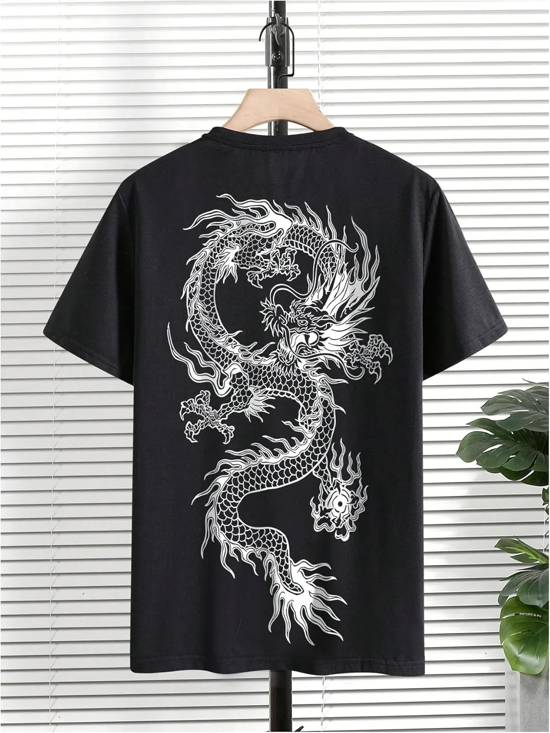 GORGLITTER Men's Dragon Graphic T Shirt Oversized Short Sleeve Crewneck Y2K Tee