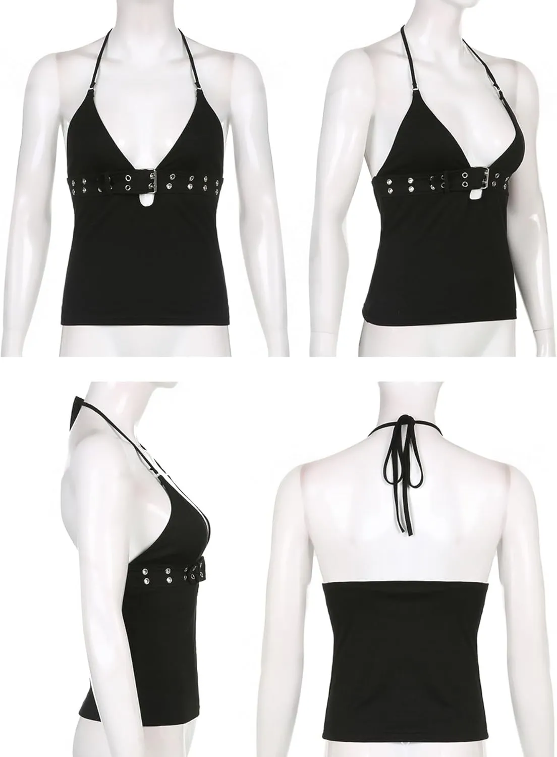 Goth Top Women Sexy V Neck Halter Punk Rock Clothes Grunge Open Back Sleeveless Vest Tank Top Party Club Outfit