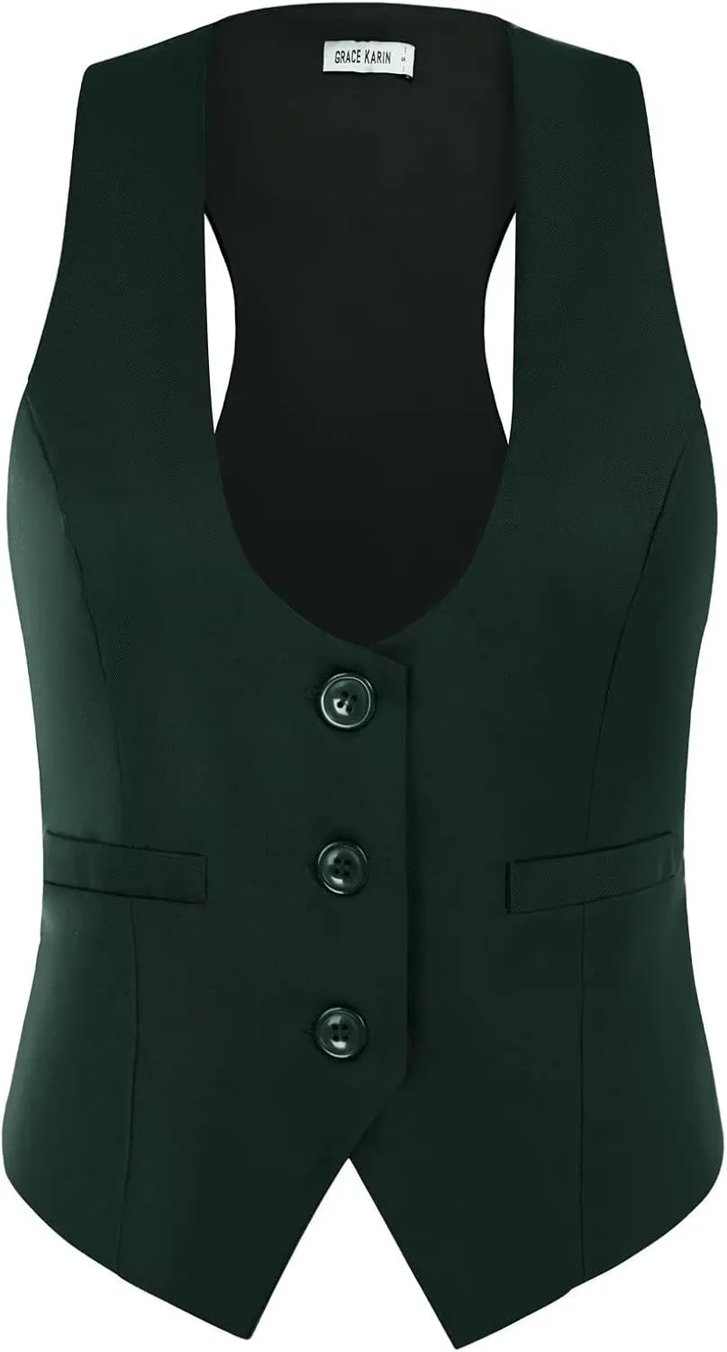 GRACE KARIN Womens Vest Top 2025 Trendy Academia Steampunk Waistcoat Racerback Vest BlazerRuns Small, Suggest Size Up