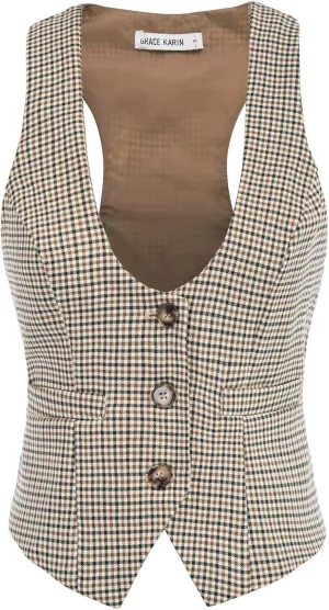 GRACE KARIN Womens Vest Top 2025 Trendy Academia Steampunk Waistcoat Racerback Vest BlazerRuns Small, Suggest Size Up