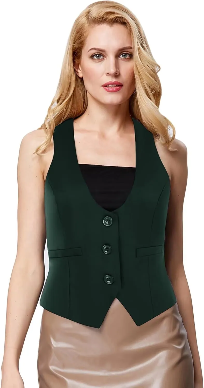 GRACE KARIN Womens Vest Top 2025 Trendy Academia Steampunk Waistcoat Racerback Vest BlazerRuns Small, Suggest Size Up
