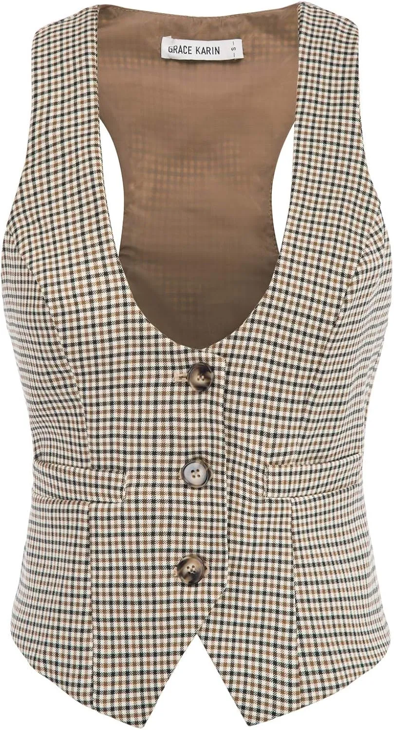 GRACE KARIN Womens Vest Top 2025 Trendy Academia Steampunk Waistcoat Racerback Vest BlazerRuns Small, Suggest Size Up