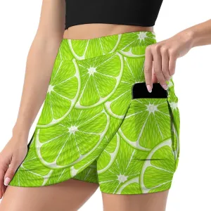Green Lime Slices Women's Mini Tennis Skirt with Shorts Underneath Athletic Workout Cute Skorts