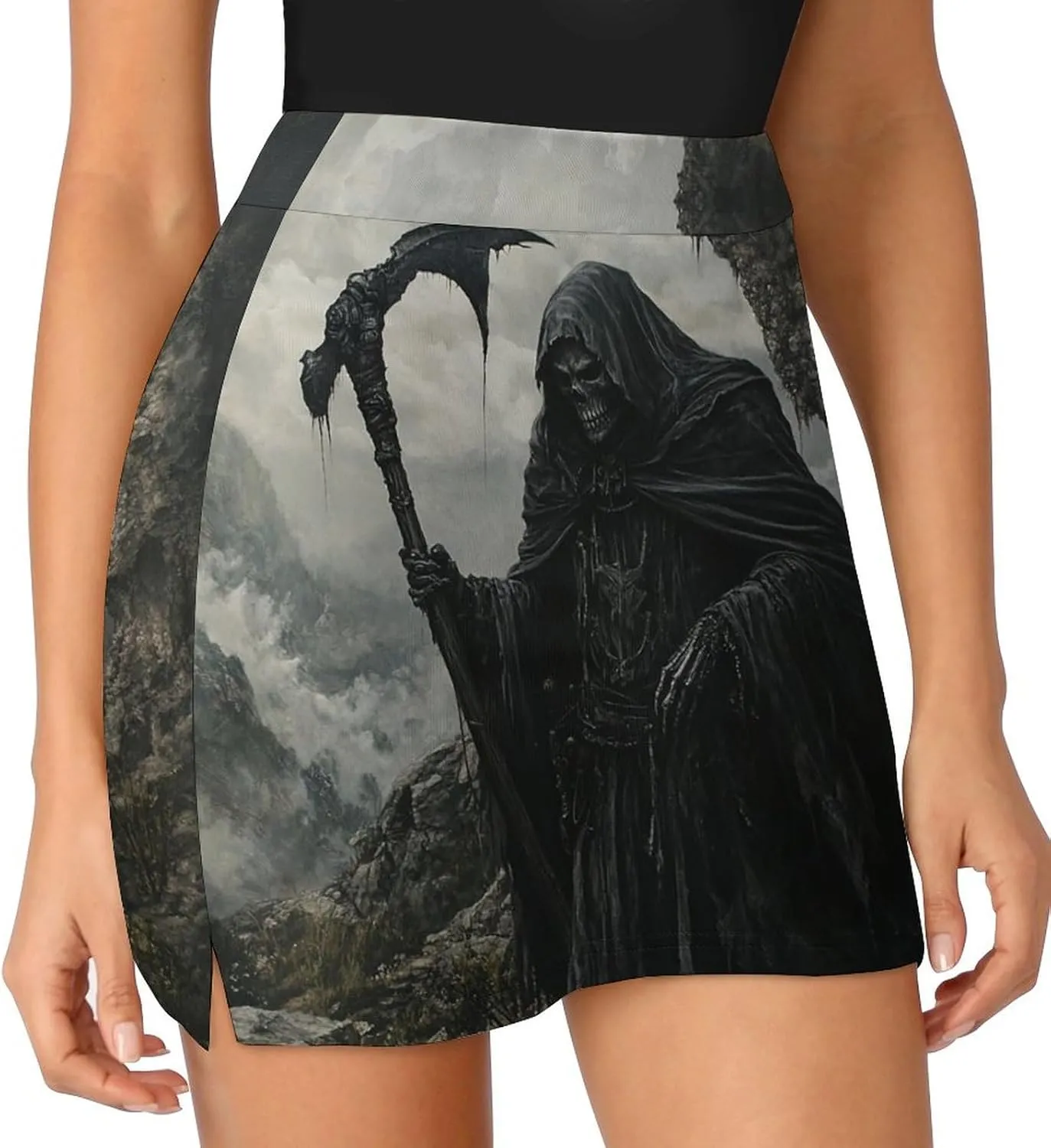 Grim Reaprer in The Mountain Women's Mini Tennis Skirt with Shorts Underneath Athletic Workout Cute Skorts