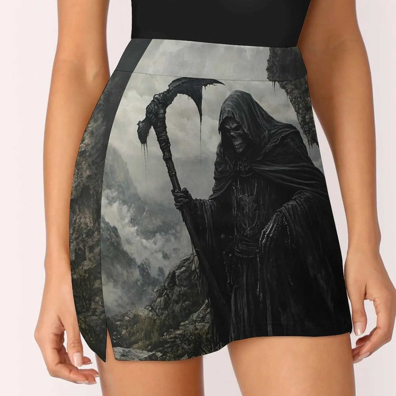 Grim Reaprer in The Mountain Women's Mini Tennis Skirt with Shorts Underneath Athletic Workout Cute Skorts