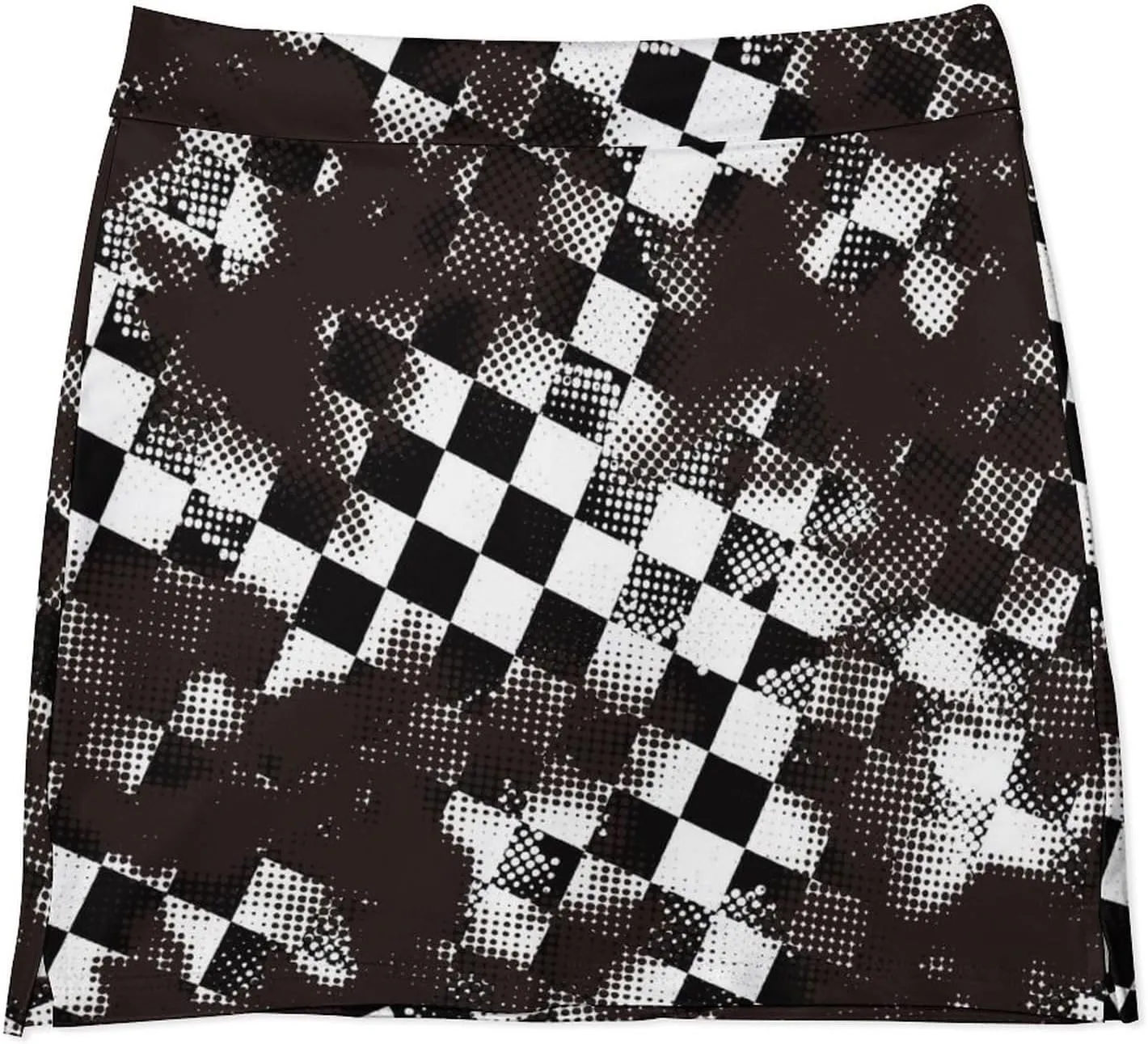 Grungy Style Black Checkered Women's Mini Tennis Skirt with Shorts Underneath Athletic Workout Cute Skorts