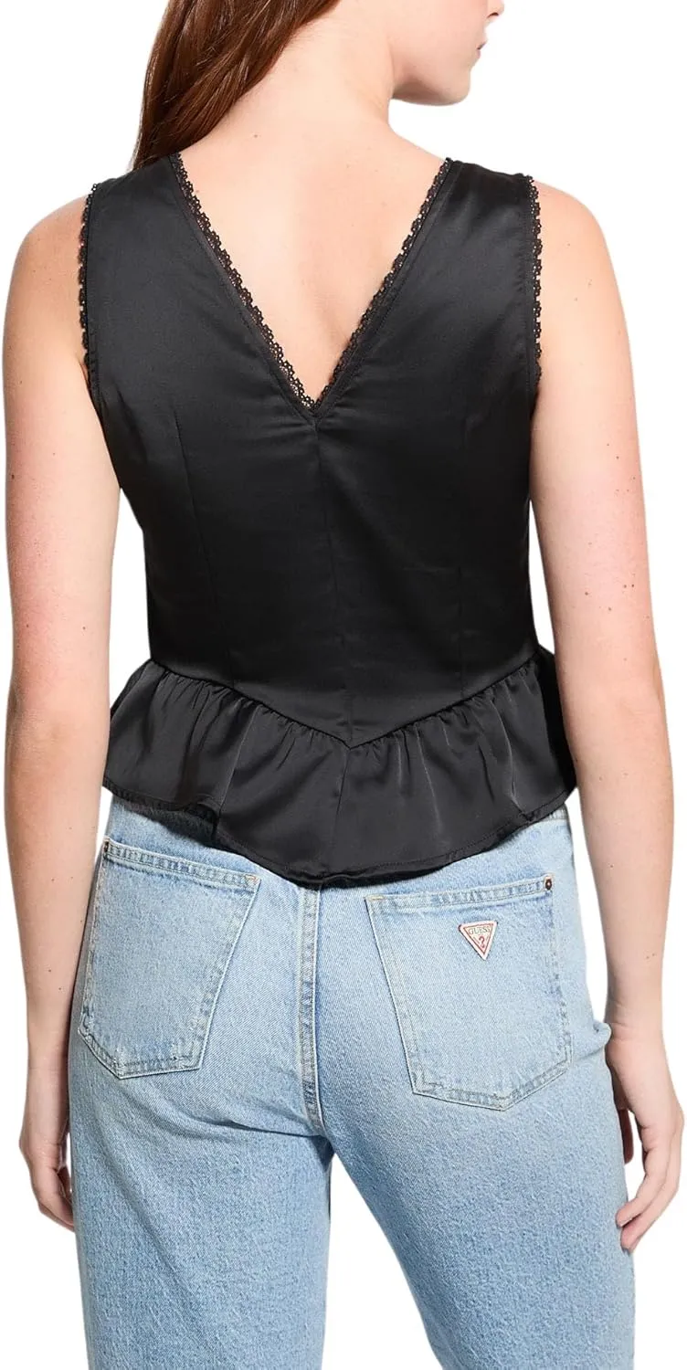 GUESS womens Sleeveless Gia Tie Front Top