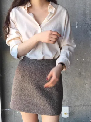 Half Skirt Fall Female Korean Version Short High-Waisted Skirt
