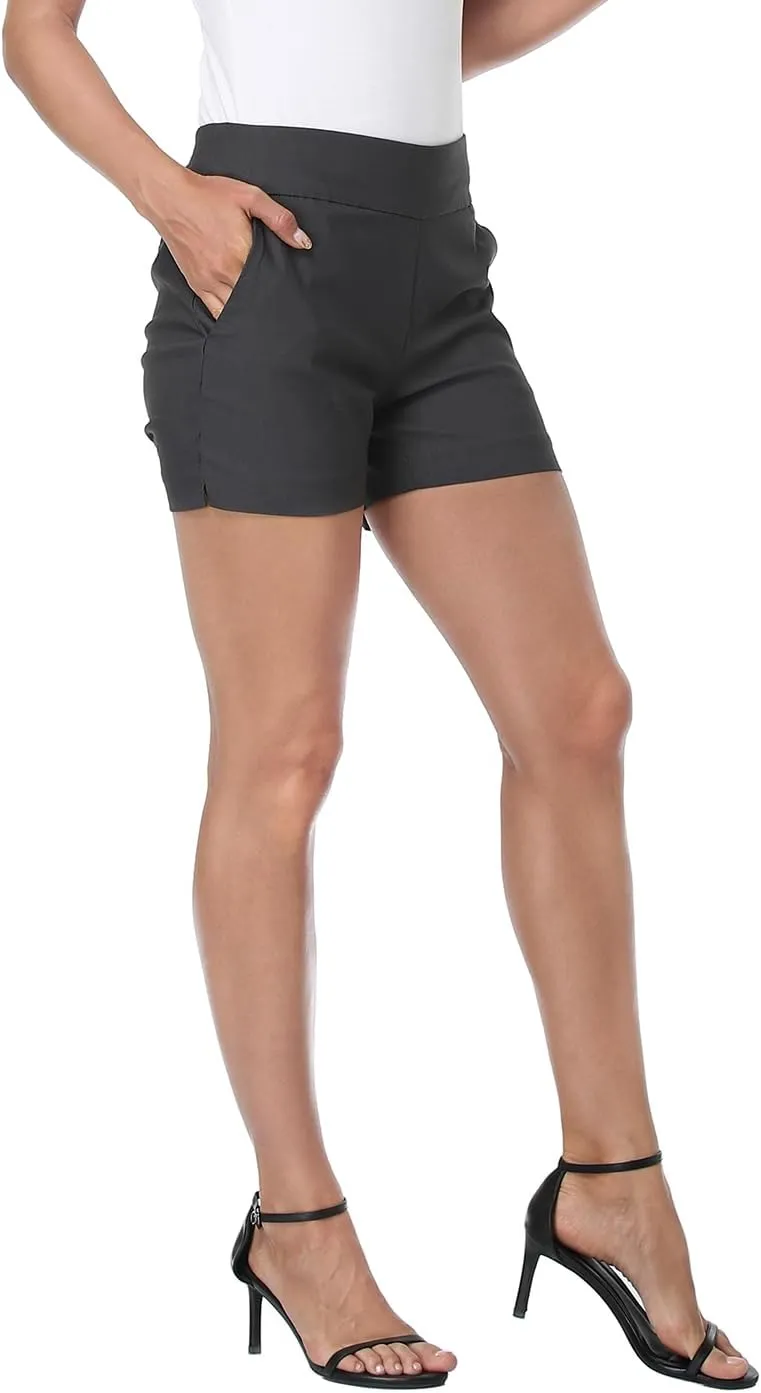 HDE Chino Shorts for Women 4" Inseam Elastic High Waisted Casual Summer Shorts