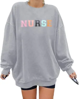 HEBBE Nurses Sweatshirts for Women Nursing Life Oversized Sweatshirt Nurse School Pullover Tops Registered Tee